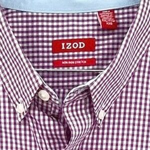 IZOD XXL Gingham Button Down Shirt Long Sleeve‎ Non Iron Stretch Men's